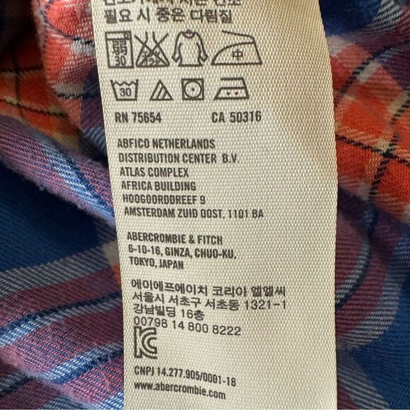 Hollister Kids Orange Blue Plaid Flannel Shirt Snap Button Long Sleeve M - Picture 7 of 10